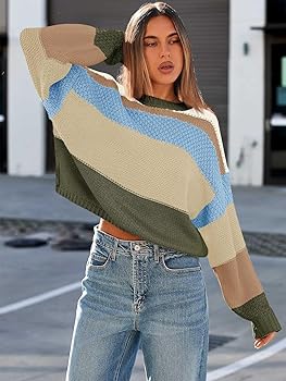 colorful_style୨୧⋆* Saodimallsu Womens Color Block Cropped Sweaters 2025 Winter
